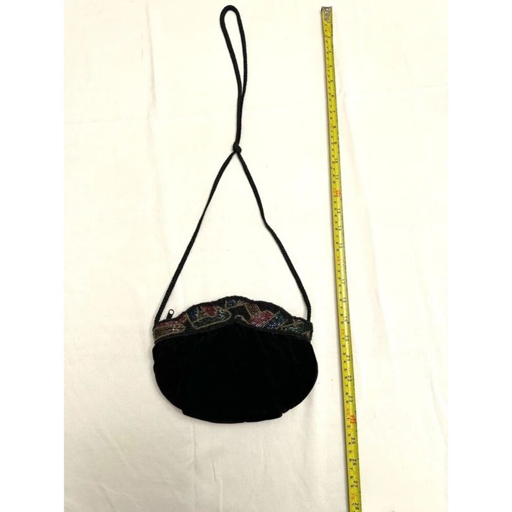 Vintage Magid Hand Beaded Deep Maroon Black Velvet Evening Bag Crossbody Retro